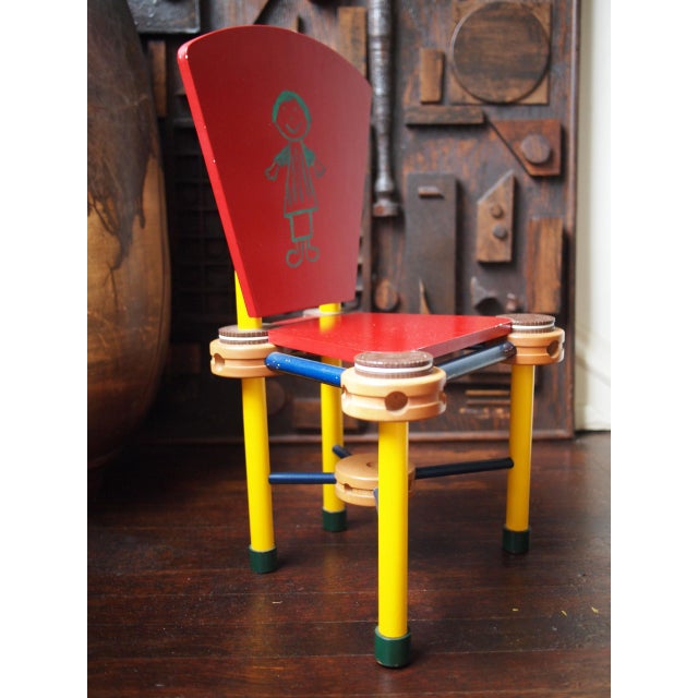 Mid-Century Modern 1987 Original Joanne Shima Memphis Milano Modern Folk Tramp Art Tinker Toys Oreo Cookies Child's Chair Wood Sculpture For Sale - Image 3 of 11