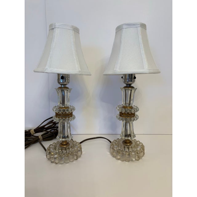 These vintage 1930's crystal round boudoir lamps - a pair are delightful for use in your parlor, sitting room, or on your...