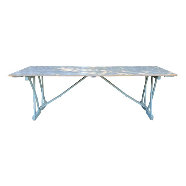 Vintage American Folding Dining Table in Blue Paint For Sale