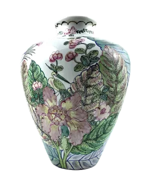 1990s Vintage Chinese Hand Painted Vase