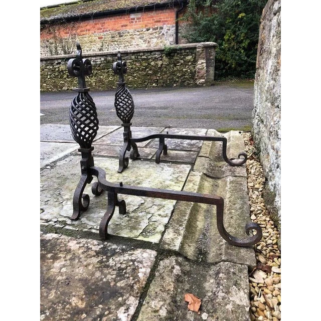 19th Century Gothic Wrought Iron Fireplace Andirons, Set of 2 For Sale - Image 3 of 8