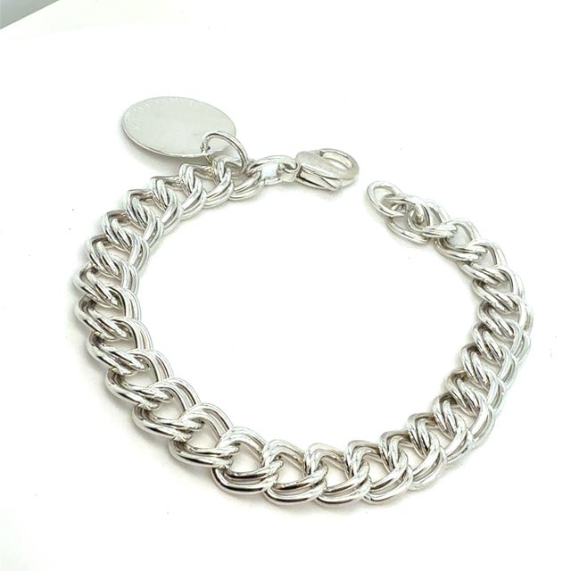 Traditional 1990s Tiffany & Co Estate Double Chain Bracelet 7.5" Sterling Silver For Sale - Image 3 of 8