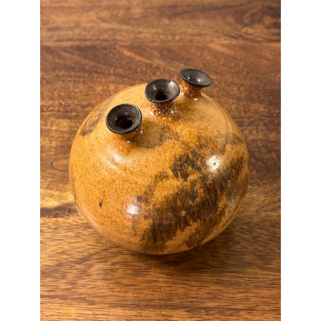 Vintage Mid-Century American Studio Pottery Triple Bud Weed Pot Vase For Sale In Miami - Image 6 of 7