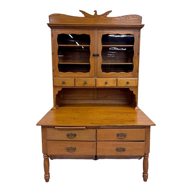 Antique Victorian Possum Belly Baker’s Cabinet With Eagle Crest For Sale