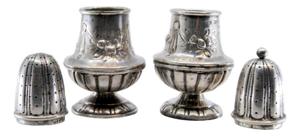 Silver Salt and Pepper Shaker with Raised Plant Elements, Set of 2