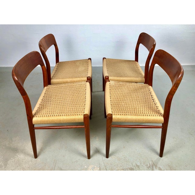Brown Fully Restored Vintage Teak Dining Chairs Papercord Seats from J.L. Møllers, 1960s, Set of 4 For Sale - Image 8 of 12