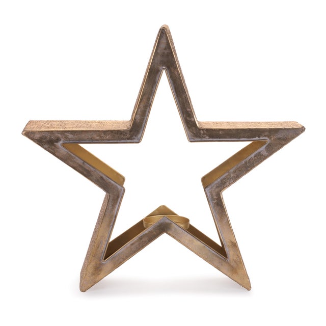 Kenneth Ludwig Chicago Gold Metal Star Candle Holder For Sale - Image 4 of 4