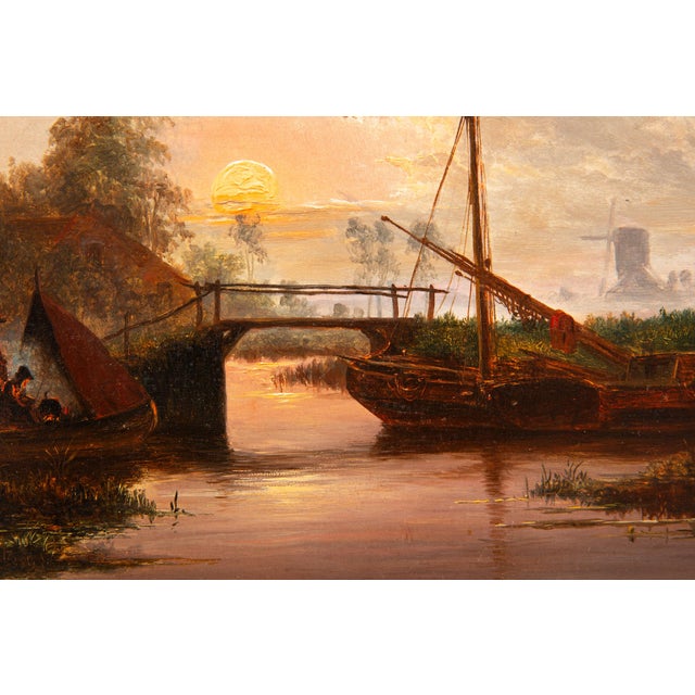 Dutch Moonlit River Landscape Painting by Jacobus Theodorus Abels (1803-66) For Sale - Image 9 of 18