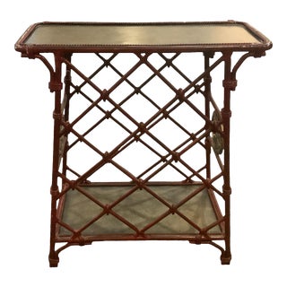 Red Metal Bamboo Side Table For Sale
