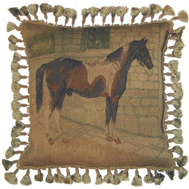 Overall measurements (inches) 20H x 20W x 4D. A noble horse stands outside his country stable on this fine new Aubusson...