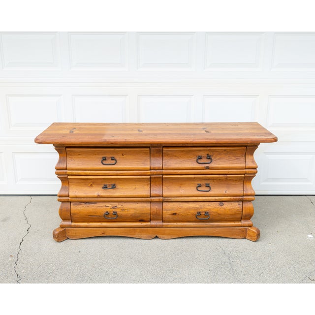 Vintage Rustic Modern Solid Pine Handcrafted Six-Drawer Dresser With Natural Patina For Sale - Image 4 of 18