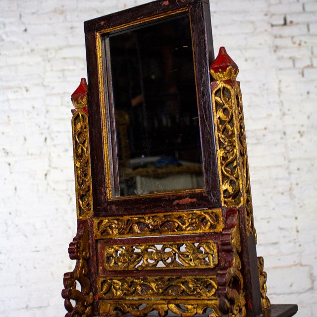 Late 19th to 20th Century Indonesian Maduran Tabletop Jewelry Case or Vanity Mirror W/Chest For Sale - Image 6 of 18