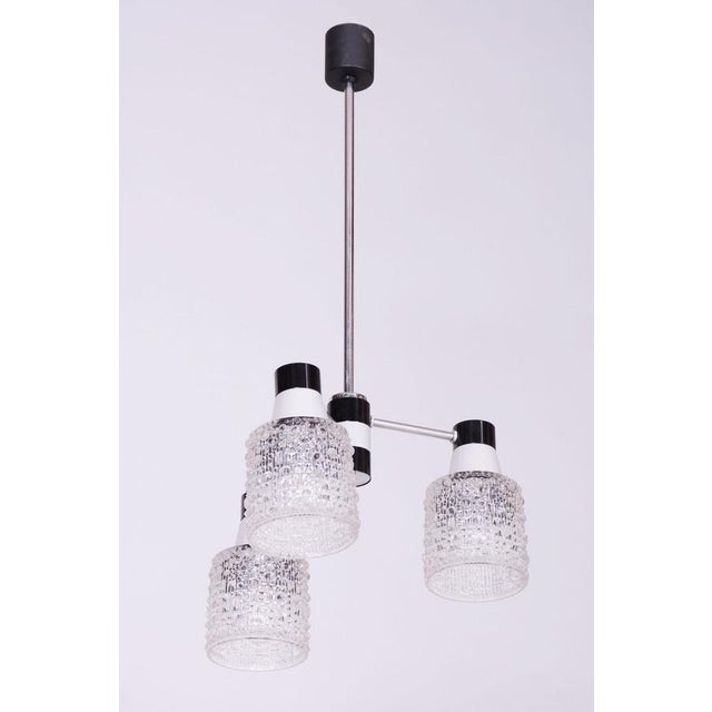 Metal Mid-Century Czech Chandelier in Chrome and Opaline Glass attributed to Drukov, 1970s For Sale - Image 7 of 13