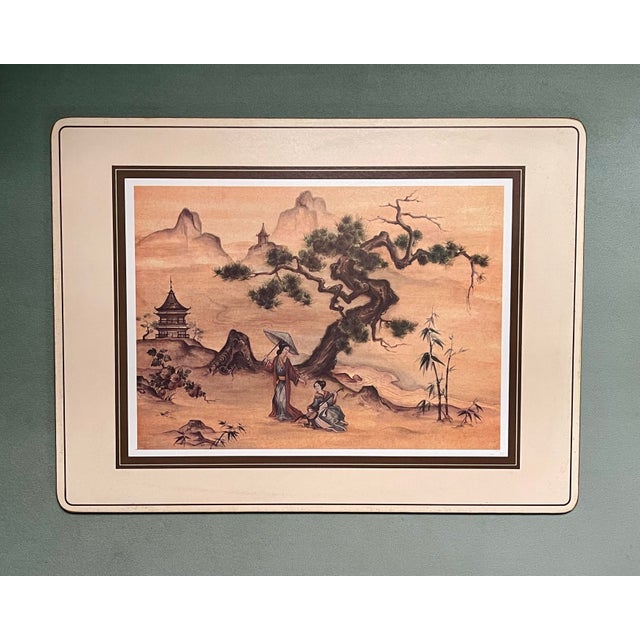 Chinoiserie Vintage Scenic Chinoiserie Placemats- A Pair For Sale - Image 3 of 5