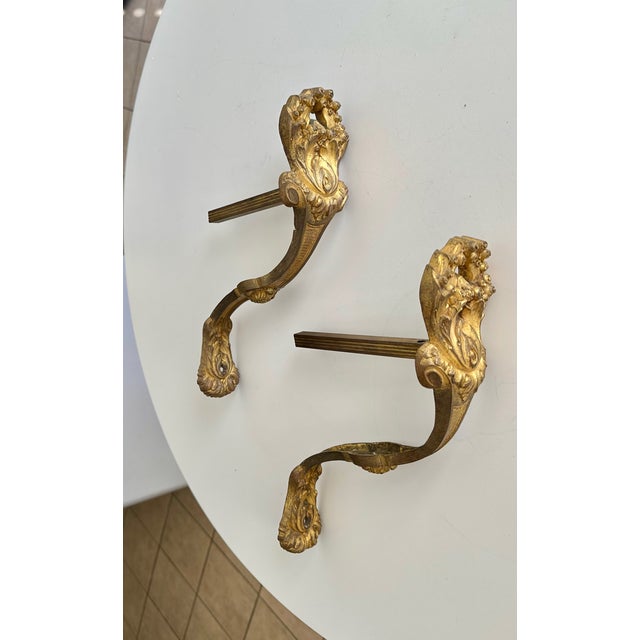 Large Pair Antique French Gilt Bronze Curtain Tie Back Brackets For Sale - Image 16 of 16