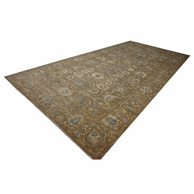 Persian Sultanabad Wool 10 x 20 Taupe, Ivory & Light Blue Handmade Gallery Area Rug #1141324 For Sale In Houston - Image 6 of 12