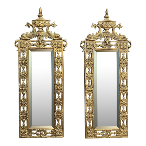 Late 19th Century Pair Of Gilt Bronze Mirrors With Dolphins And Urn