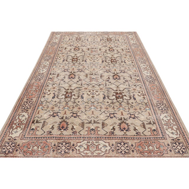 1950s Vintage Turkish Rug in Beige With Colorful Geometric Patterns, From Rug & Kilim For Sale - Image 5 of 7