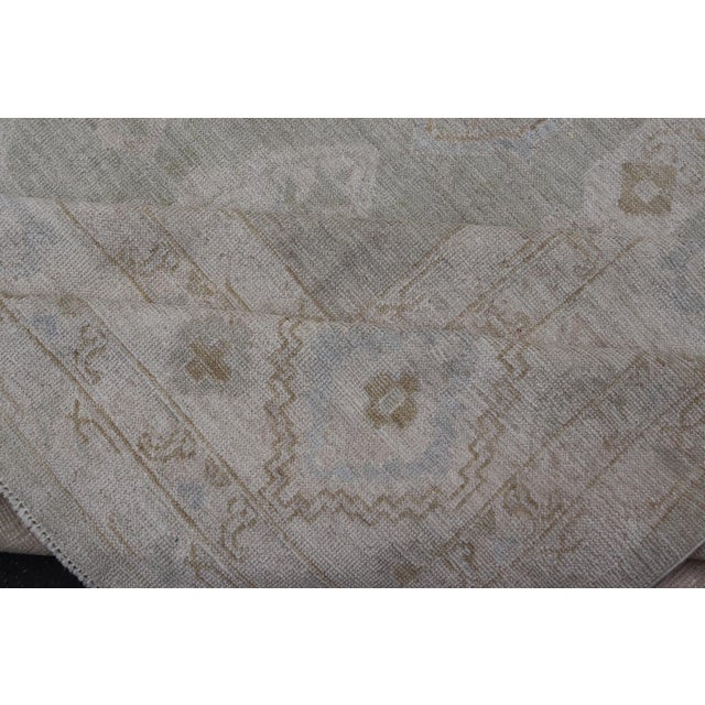 Modern Oushak Rug With Warm Field and Light Blue and Green Accents 13'2 X 14'10 For Sale - Image 12 of 13