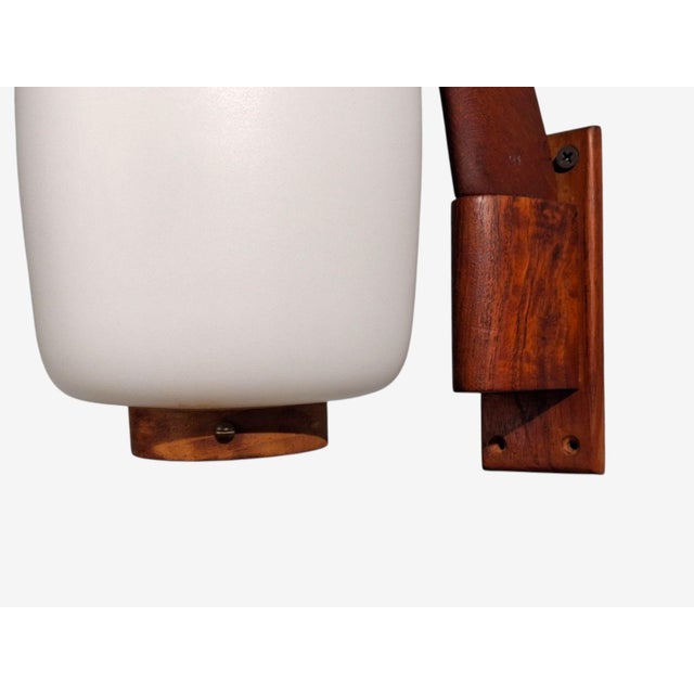 White 1960s Danish Modern, Wall Sconce, Teak, Opal Glass For Sale - Image 8 of 10