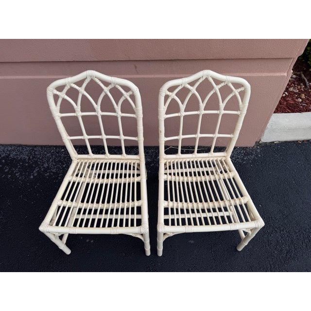 McGuire Vintage McGuire San Francisco Cathedral Back Rattan Dining Chairs – A Pair For Sale - Image 4 of 11