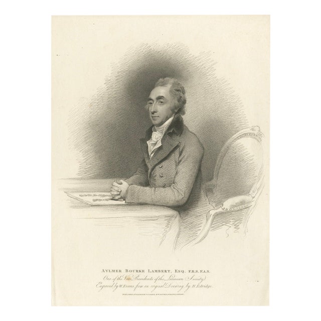 After Henry Edridge, Aylmer Bourke Lambert Portrait, Stipple Engraving, 1810 For Sale