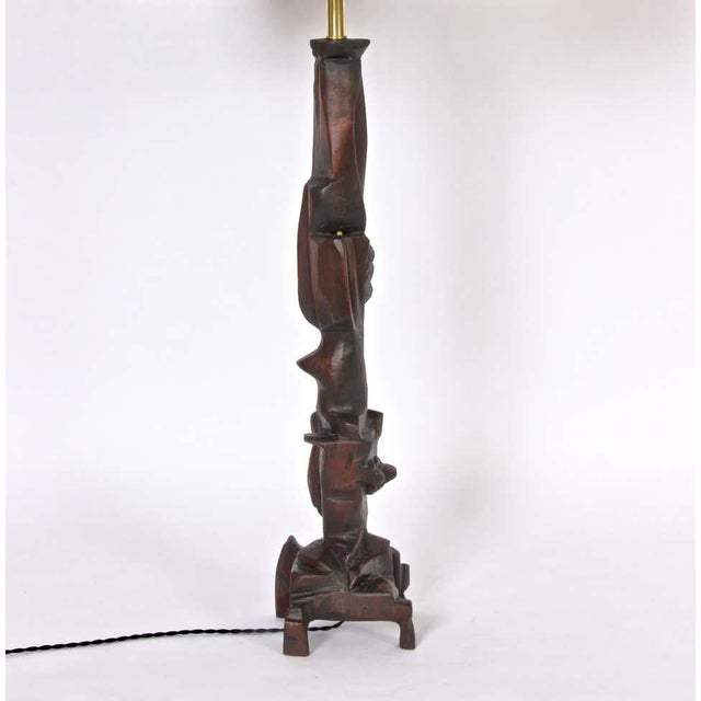 1969 Tall Smokey Tunis Hand Carved Poplar Table Lamp For Sale - Image 6 of 13