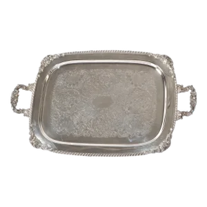 1930s Haig-Howard Marked Silver on Copper Footed English Victorian Style Serving Butler Tray