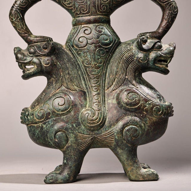 Vintage Archaic Bronze Human-Form Oil Lamp – Figural Beast Base For Sale In Los Angeles - Image 6 of 9