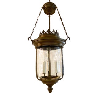 1940s Patinated Bronze With Hand Blown Glass Lantern For Sale