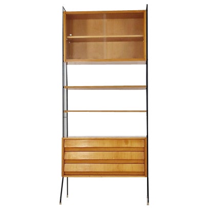 Freestanding String Shelf-System Unit Bookcase in Oak and Metal by Silverschild, 1950s For Sale
