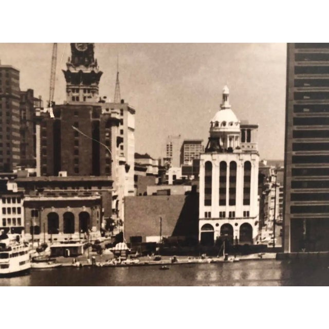 Vintage 1977 Morton C. Tadder Baltimore Inner Harbor Signed Black & White Sepia Tone Large Cityscape Photograph For Sale - Image 12 of 12
