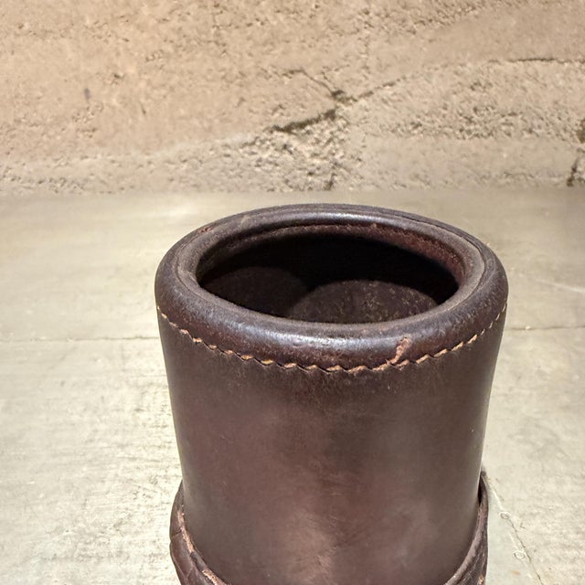 For your consideration, a vintage brown leather dice cup, commonly used for parlor and bar dice games. Dark brown stitched...
