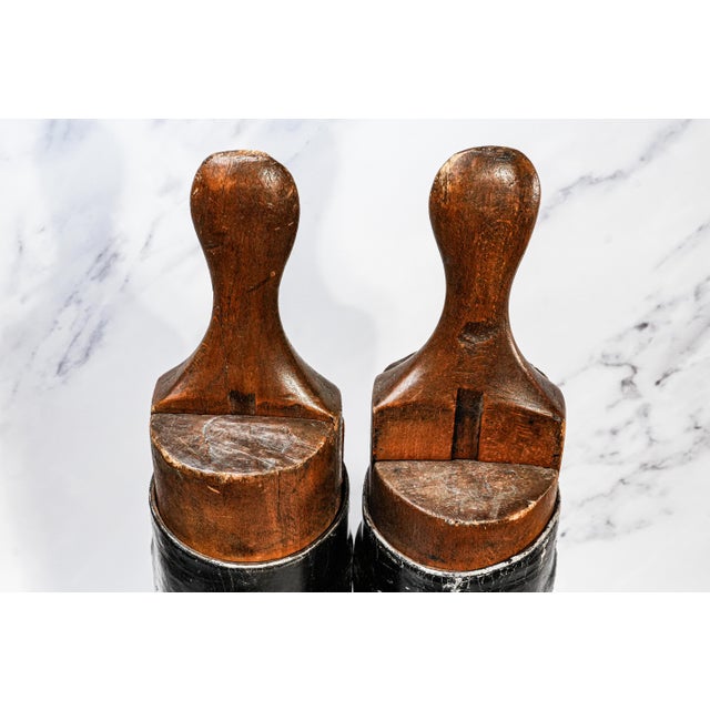 English Stately Antique English Black Leather Horse Riding Boots With Wood Trees Equestrian Country Home Decor For Sale - Image 3 of 12