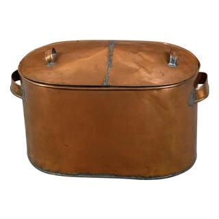 Large English 1930s Copper Braising Pan with Handles and Weathered Patina For Sale
