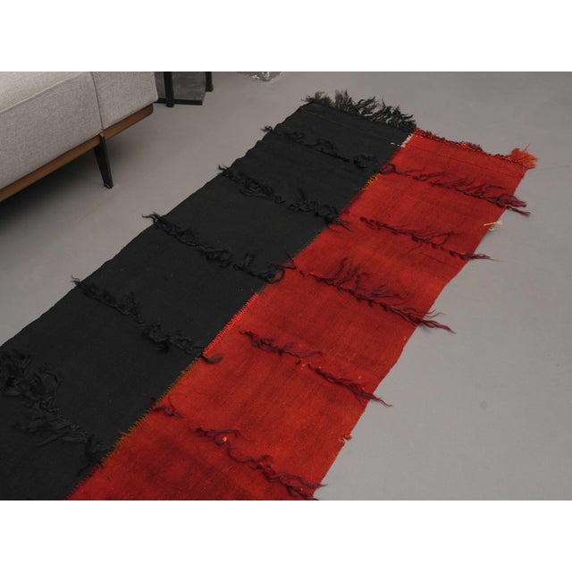 1970s Vintage Handmade Wool Cotton Red Green Runner Rug For Sale In San Francisco - Image 6 of 11
