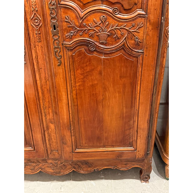 Brown 19th Century French Provincial Carved Walnut Armoire For Sale - Image 8 of 12