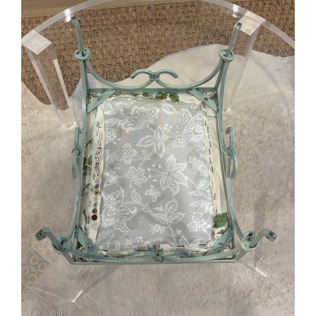 Vintage Iron Foot Stool With Colefax and Fowler “Bowood” Cotton Chintz Upholstered Cushion For Sale - Image 13 of 17