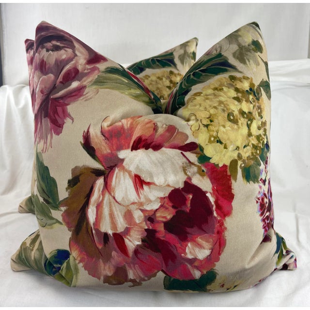 Prestigious Textiles "Grand Palais Fountainbleau Velvet" in Ruby 22" Pillows-A Pair For Sale In Greensboro - Image 6 of 6