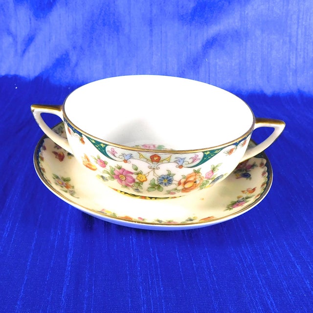 This is a lot of six KPM Flat Cream Soup Bowls with two handles in the Kingsly pattern with seven underplates. The set is...