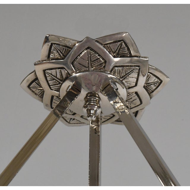 Loys Lucha French Art Deco Pendant Light 1930s - Enameled Pink Foliage Bowl For Sale - Image 9 of 11