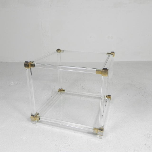 Glass Hollywood Regency Coffee Table Acrylic Glass in Glass & Brass, 1970s For Sale - Image 7 of 14