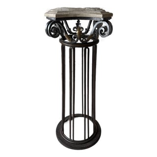 Vintage Marble Top Iron Pedestal Column For Sale