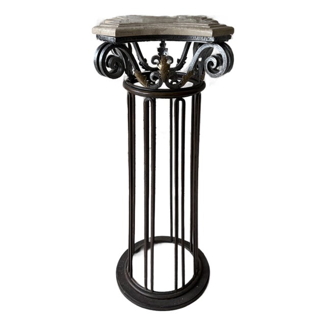 Vintage Marble Top Iron Pedestal Column For Sale