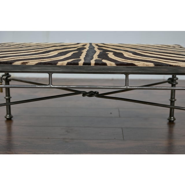 Metal Eclectic Midcentury Zebra Hide Top Metal Coffee Table with Petite Gilt Tassels For Sale - Image 7 of 12