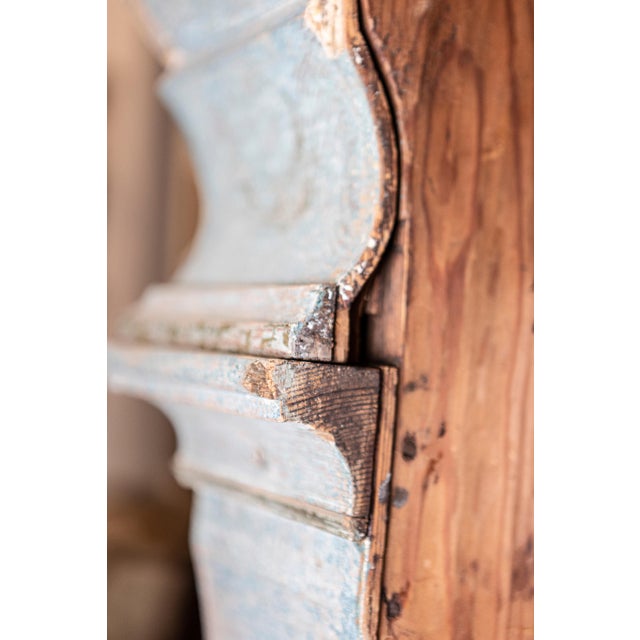 Swedish 1790s Long Case Mora Clock with Blue Gray Paint and Carved Crest For Sale - Image 12 of 12