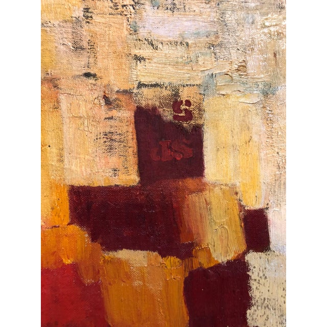 Abstract Abstract Orange Squares on Yellow "Spain" Oil Painting For Sale - Image 3 of 6