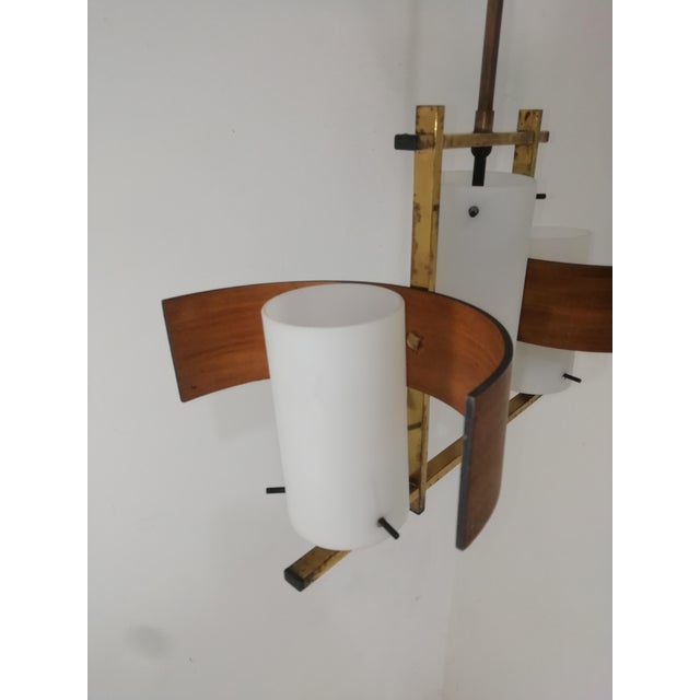 Mid-Century Modern Vintage Italian Brass and Glass Chandelier, 1950s For Sale - Image 3 of 10