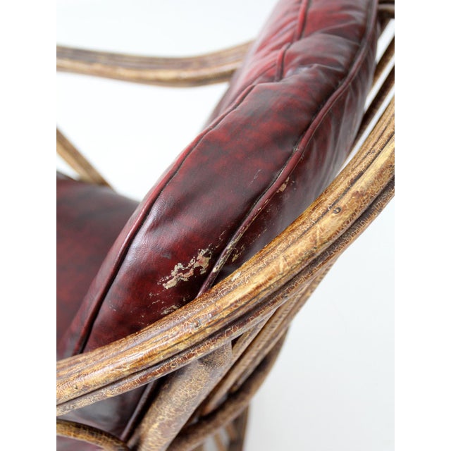 Antique Rattan Lounge Chair With Oxblood Cushions For Sale - Image 9 of 18