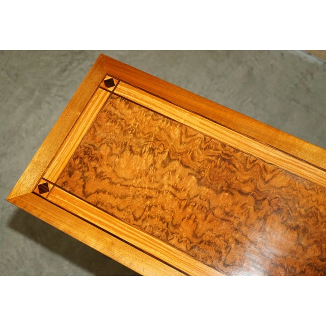 Wood Stunning Vintage 1994 David Linley Burr Walnut Amboyna Wood Large Console Table For Sale - Image 7 of 18